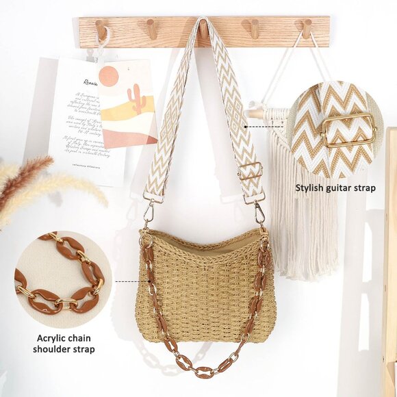 Straw Handbags Purses Crossbody Pocketbook Bag Casual Woven Beach Bags Summer Ho - Picture 2 of 6